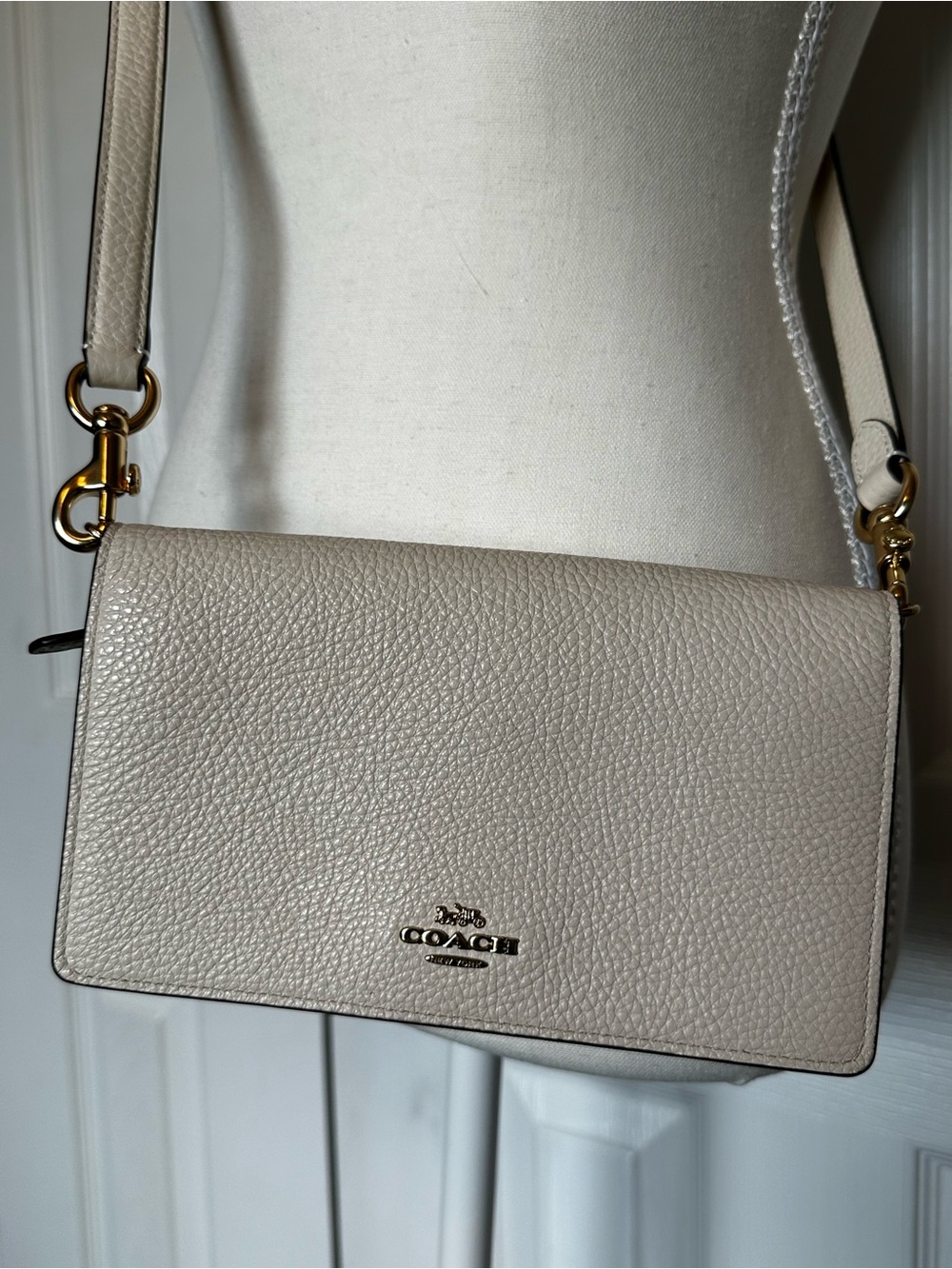 Coach Pebbled Leather Crossbody in Cream with Gold Hardware